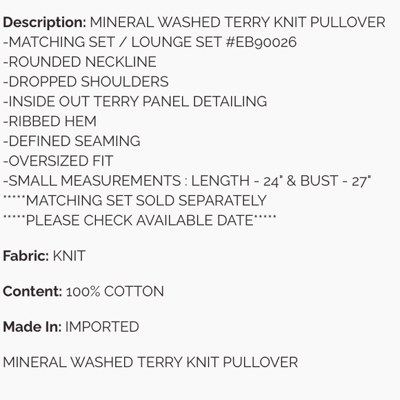 803 ❤️ EASEL MINERAL WASHED TERRY KNIT PULLOVER - Picture 4 of 4